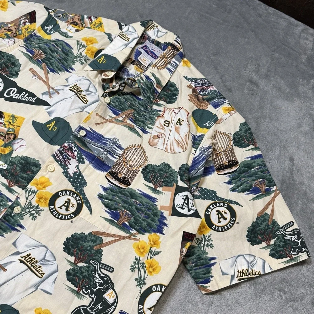 VTG Reyn Spooner Shirt Mens M Oakland‎ Athletics MLB Hawaiian Sportswear RARE - Picture 2 of 8